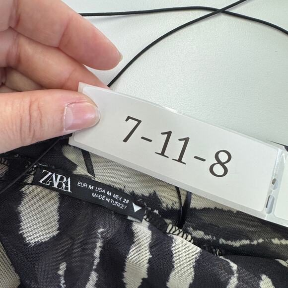 Zara Tank Top Womens Medium Black Animal Zebra Print Cross Cross Cowl Neck - Picture 3 of 8